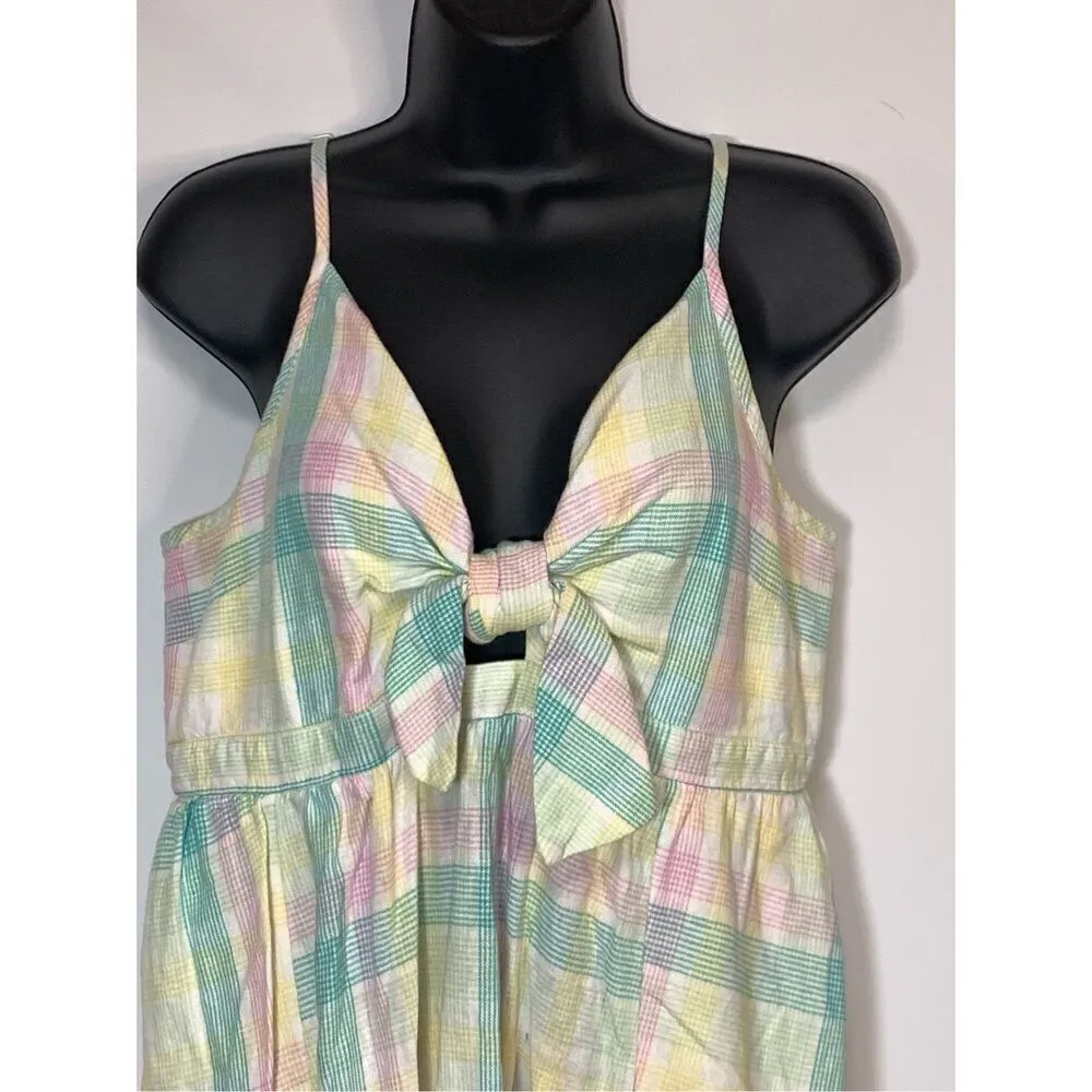 Old Navy Women's Spaghetti Strap Tie Front Plaid Mini Dress Multicolor Size Larg - Image 3