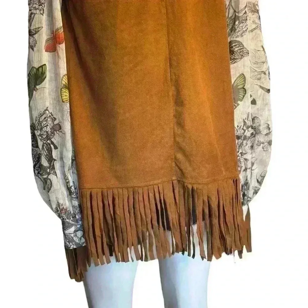 French Laundry Tan Faux Suede Fleece Lined  Draped Front fringe Vest Sz S.  #252 - Image 7