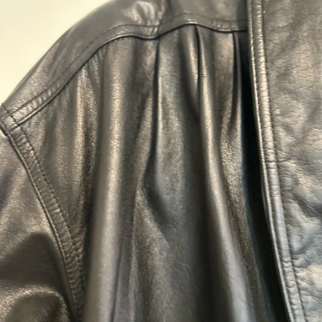 Vintage 90s Jacqueline Ferrar Sz: S Black Leather Button Up Long Trench Coat. - Image 15