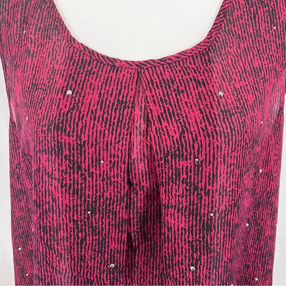 Juicy Couture red and black pleated and studded chiffon top size large - Image 2
