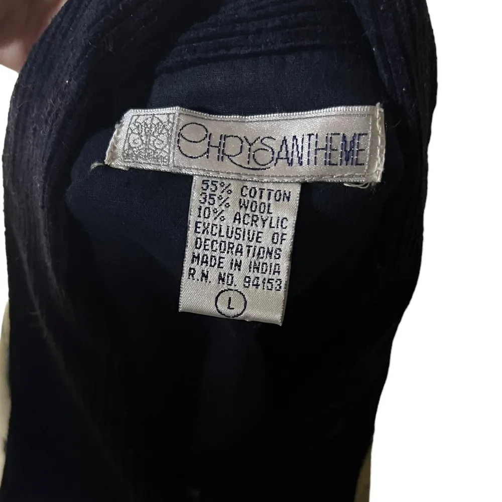 Vintage Floral Embroidery Wool/Cotton Vest L Size L - Image 3