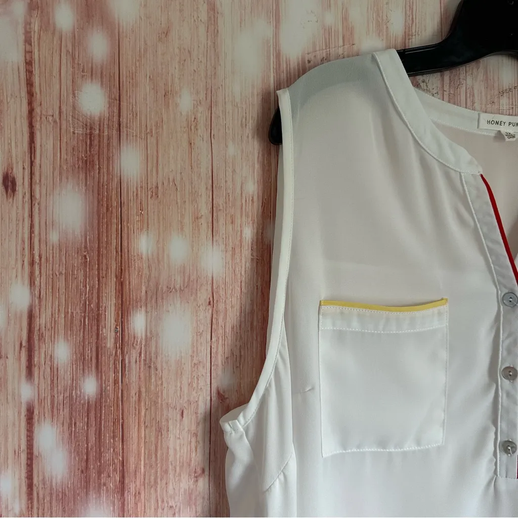 Honey Punch White Sleeveless Neon Trim Blouse - Image 4