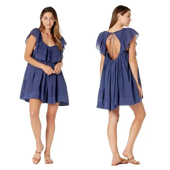 Free People Hailey Blue Oversized Ruffle Gauzy Mini Dress Small - Image 2