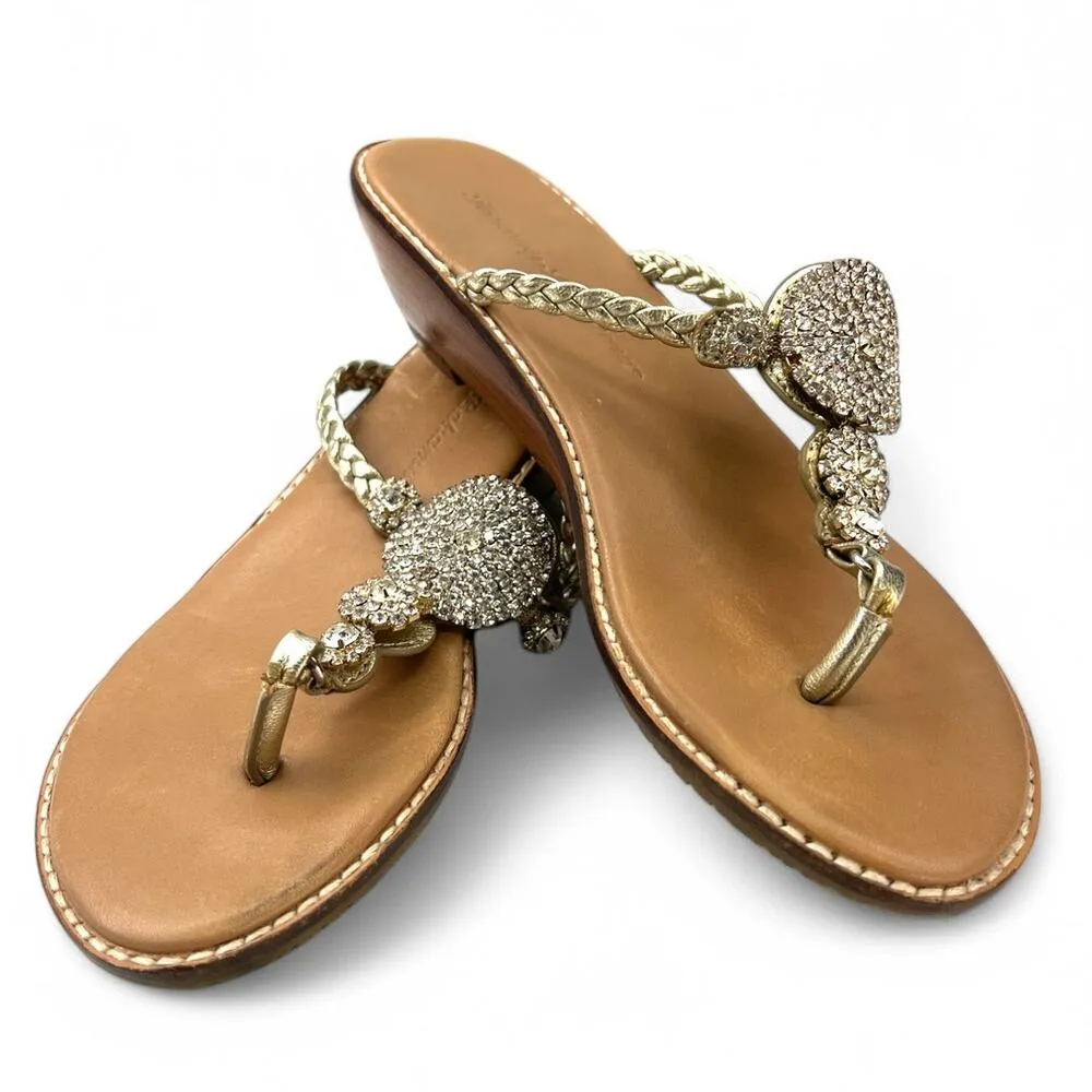 Tommy Bahama | 7 | Yerba Leather Wedge Sandals Gold Rhinestone Slip On  Women - Image 2