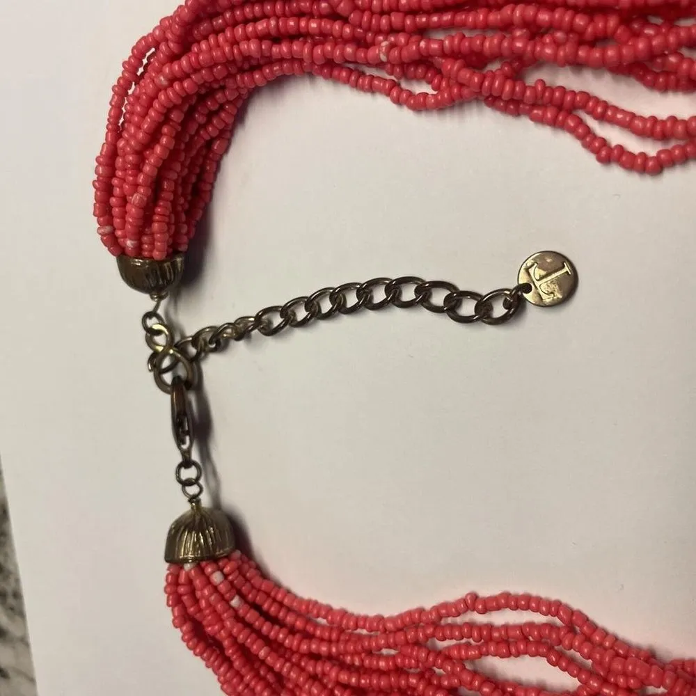 Signed T - Talbots - Pink Red Gold Time Bead Statement Costume Necklace - Image 7
