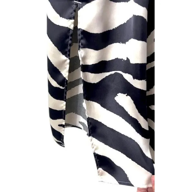 H&M Zebra Print Maxi Dress M Tank Sleeveless Black White Smoot Satin Exotic Bold - Image 8