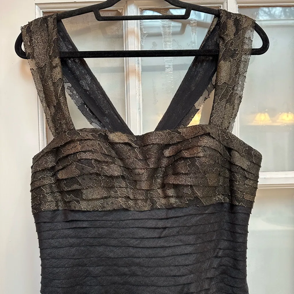 JS Collections Black Gold Lace Shimmer Cocktail Party Dress Whimsigoth Size 12 - Image 2