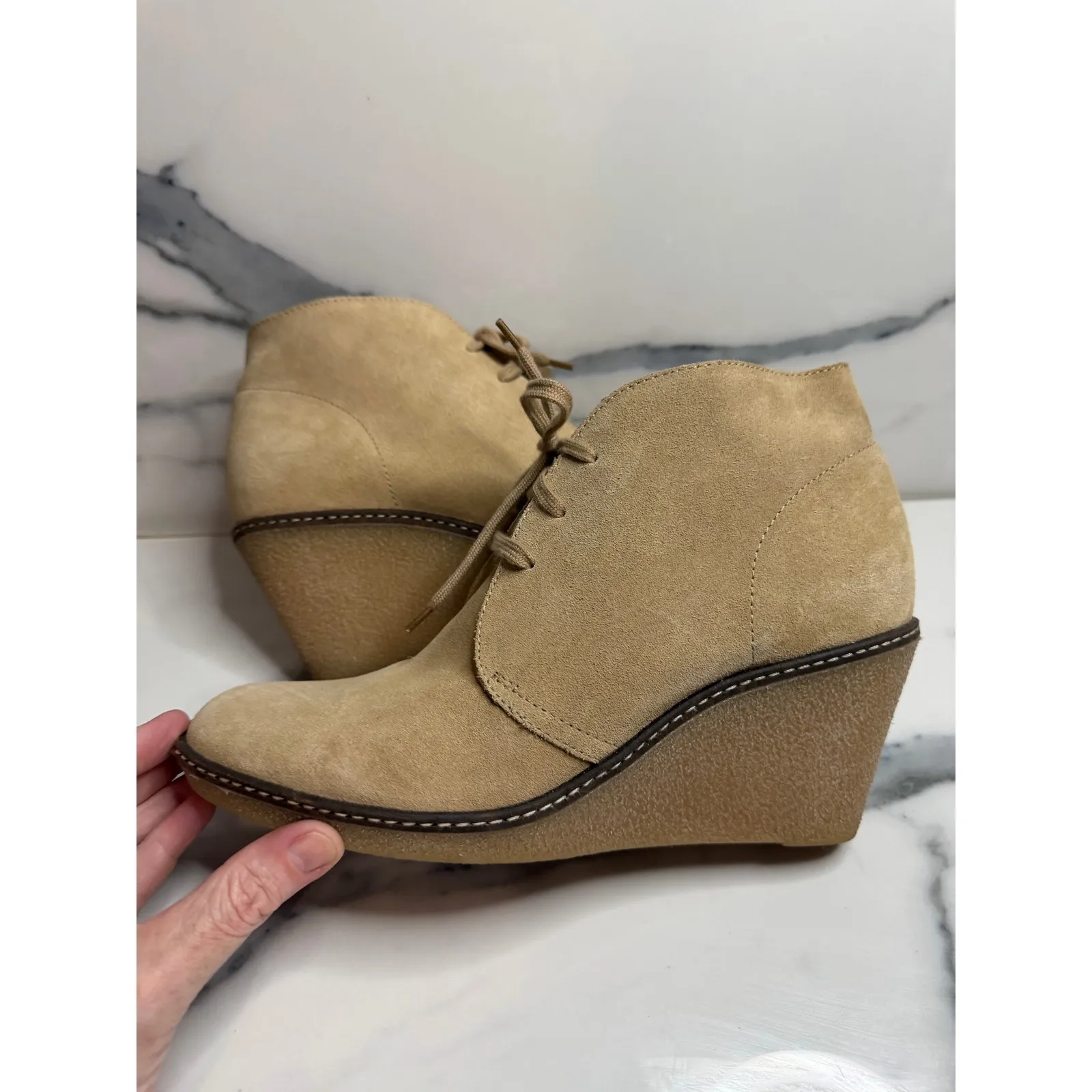 J. Crew Women's Tan Suede MacAlister Wedge Ankle Boots Sz 9 Classic Preppy - Image 6
