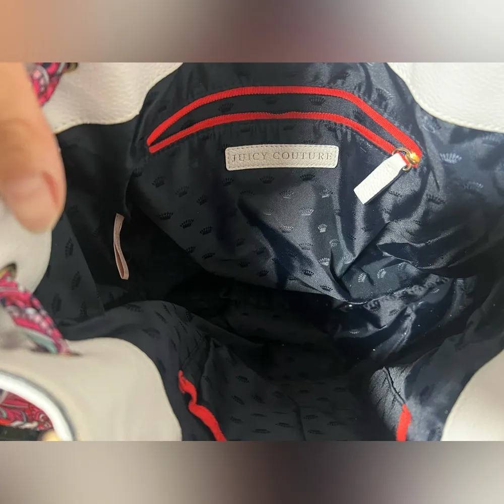 Juicy Couture Daydreamer Tote Bag Purse White Velour Double Bow Logo Charms - Image 10