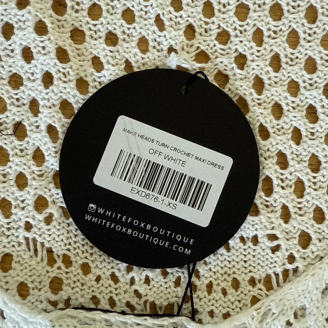 White Fox Maxi Dress Crochet Make Heads Turn Size XS Off White - Image 3