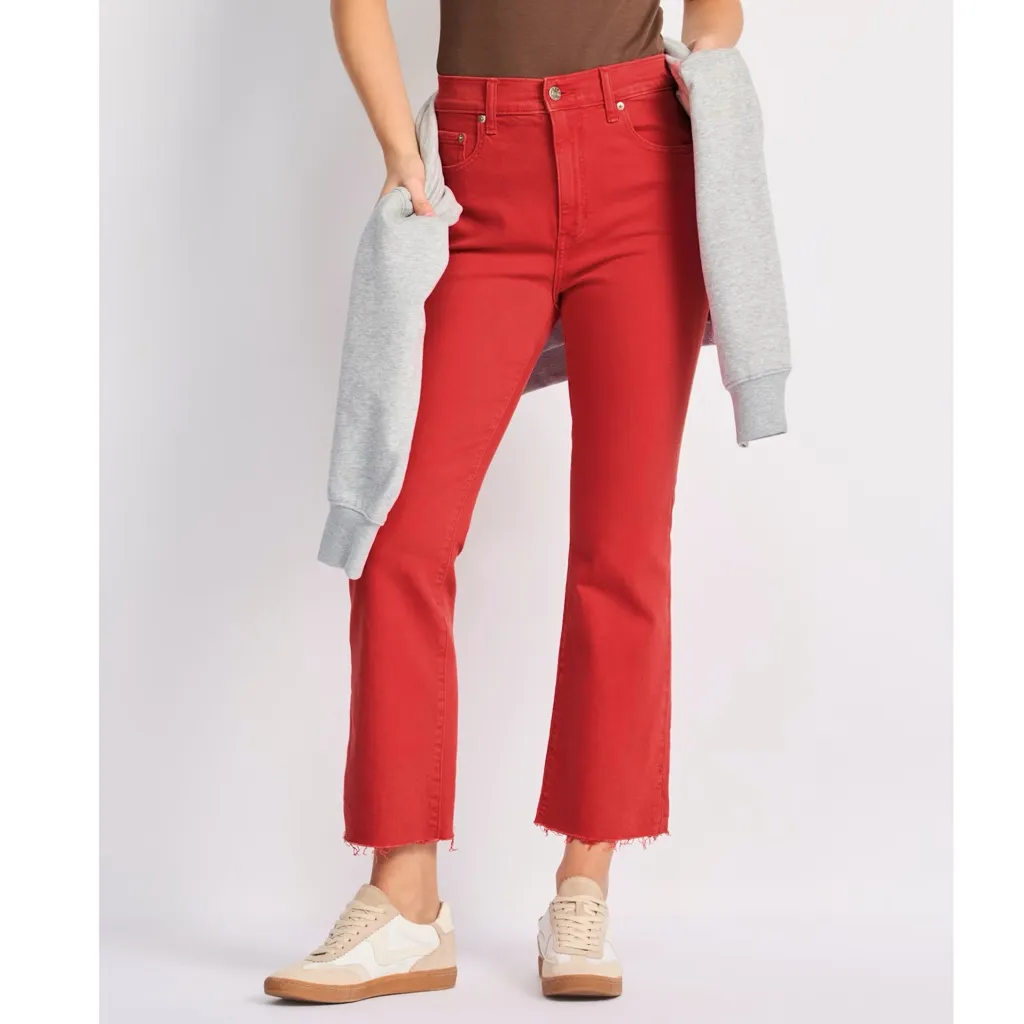 DAZE DENIM Stitch Fix Shy Girl High Rise Crop Flare Jean Womens Sz 32 Cherry Red - Image 2