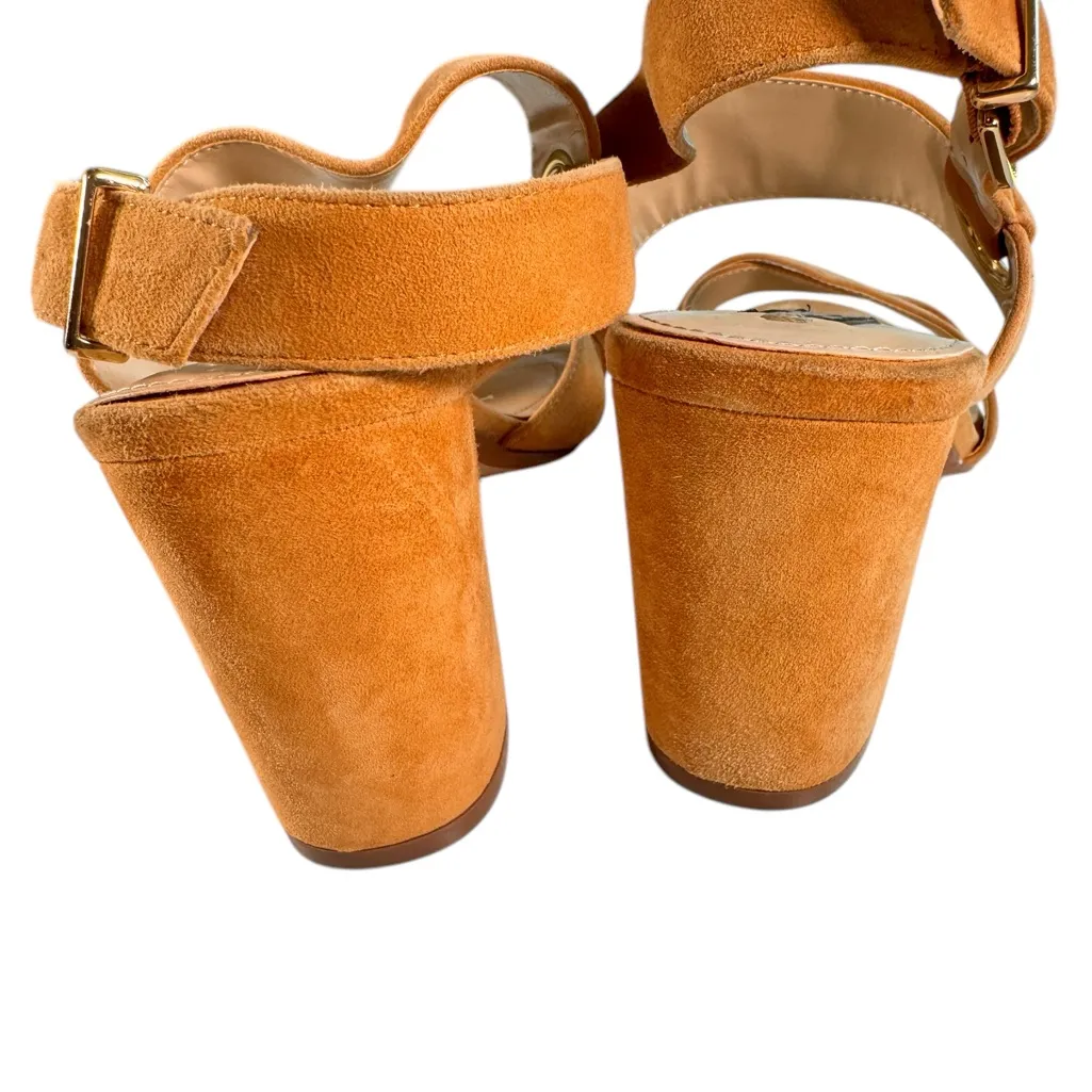 Jones New York Jasmine Suede Block Heel Sandals Tan Beige 3.5in Size 8.5 in EUC - Image 7