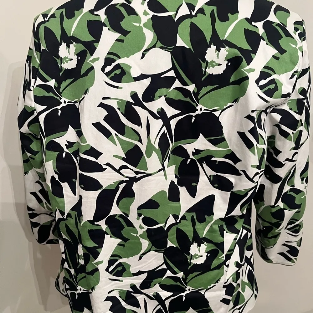Dressbarn open Blazer jacket size 14 16 blue green tropical leaves - Image 2