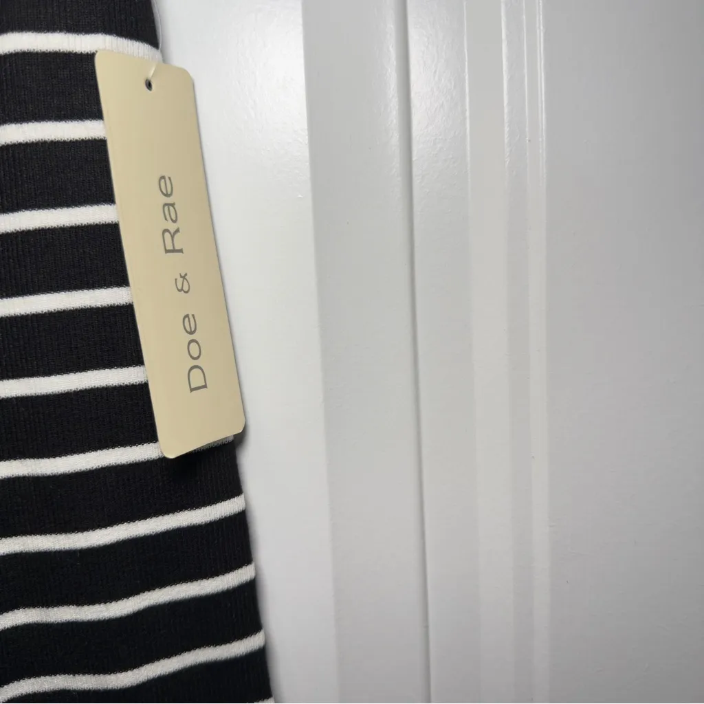 Doe & Rae Large Black Ivory Stripe Midi Elastic Waist Knit Skirt NWT Office - Image 5