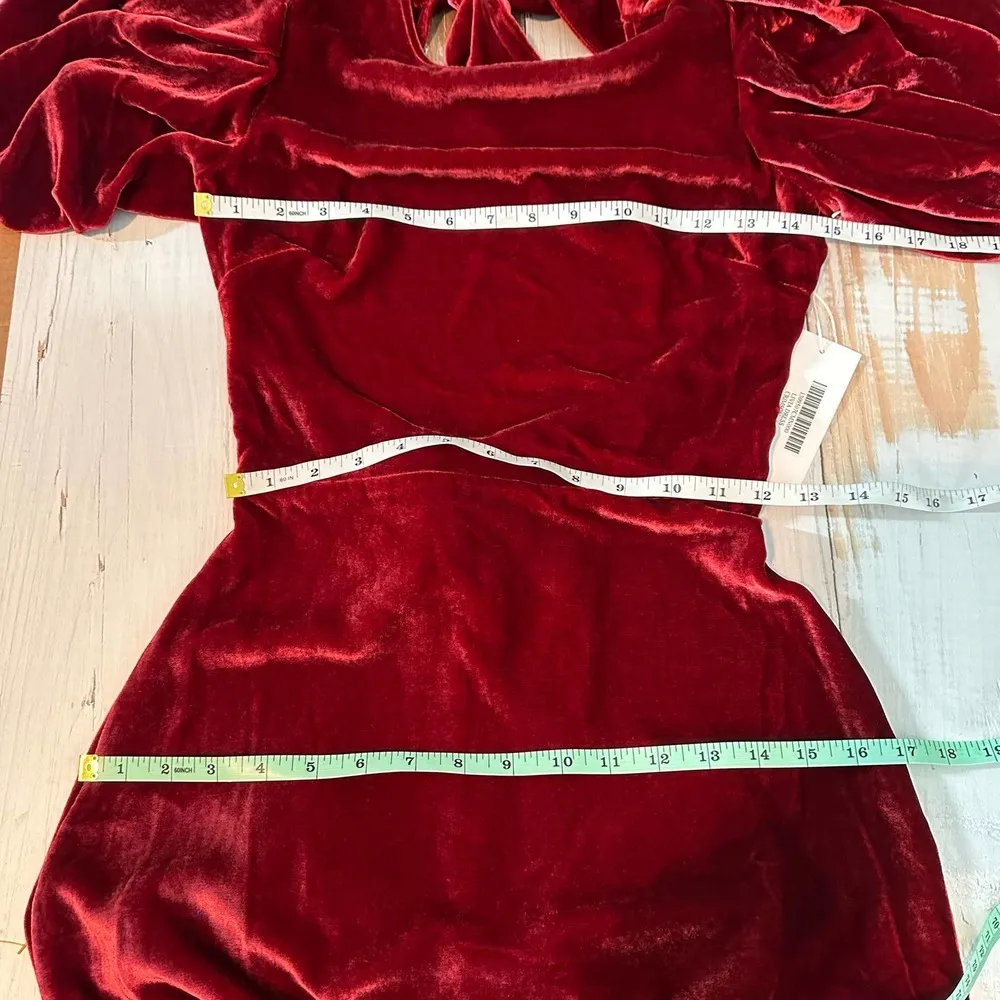 REFORMATION Livia Velvet Silk Dress Puff Sleeves Crimson Red Size 0 - Image 10