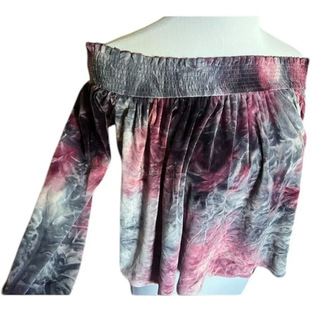 Womens American Eagles Crushed Velvet Off Shoulder Space Dyed Top - Sz XS - Image 3