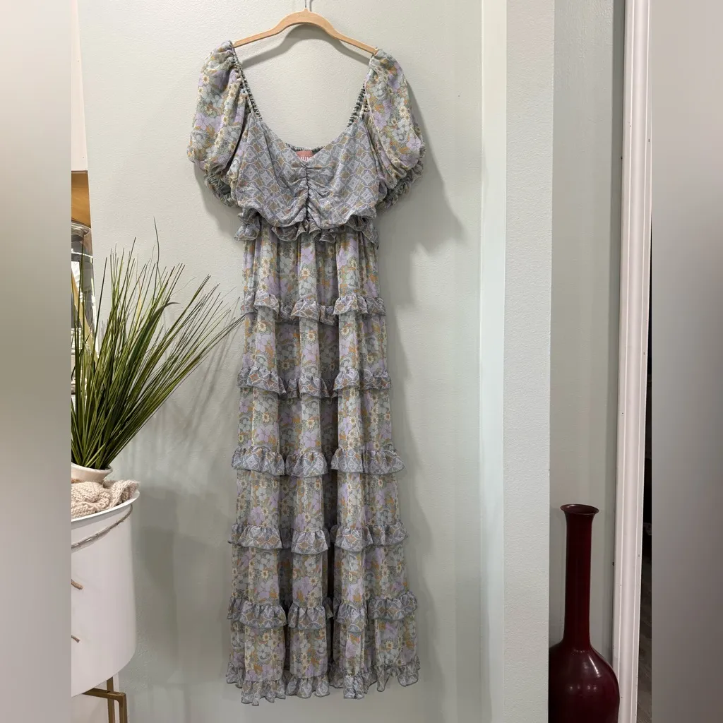 Show Me Your MuMu Blue and Yellow Floral Midi Dress - Image 3