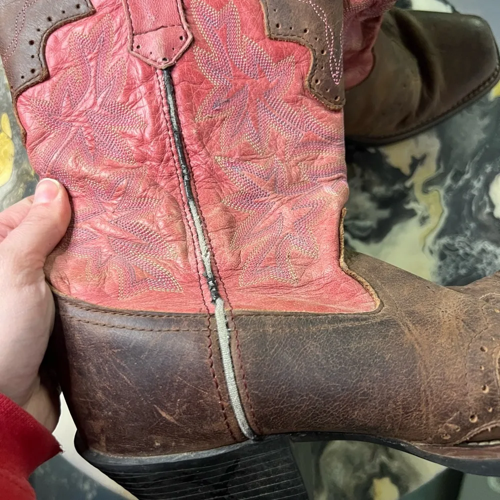 Tony Lama Pink Brown Leather Western Boots - Image 5