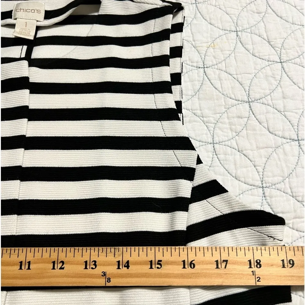 Chico's size 1 (8-10) sleeveless women's dress black white striped zips us front - Image 3