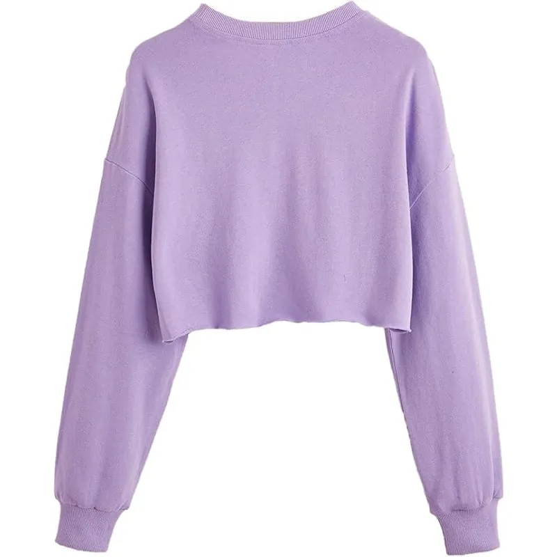 NWT ~ Women's Activewear Casual Lavender Purple Crop Pullover Sweatshirt ~ M - Image 2
