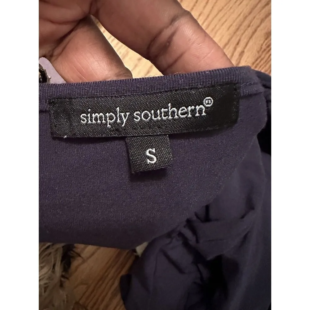Simply Southern Navy Blue Bell Sleeve Size Small Ruffle Peplum Top Shirt Blouse - Image 6