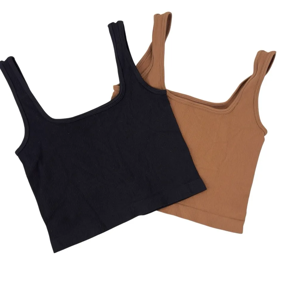 OQQ Womens 2 Piece Tank Tops Ribbed Seamless Workout Shirts Summer Basic Camis S Black - Image 2