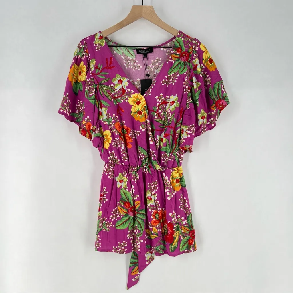 Rachel Zoe Floral Surplice V Neck Faux Wrap‎ Tie Waist Flutter Sleeve Blouse 2X - Image 2