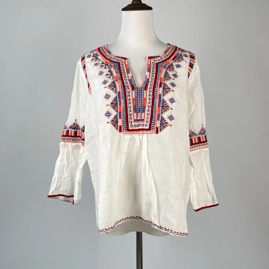 NWOT Johnny Was Ramie Embroidered Floral Flare Sleeve Boho Top Shirt Blouse Sz S - Image 2