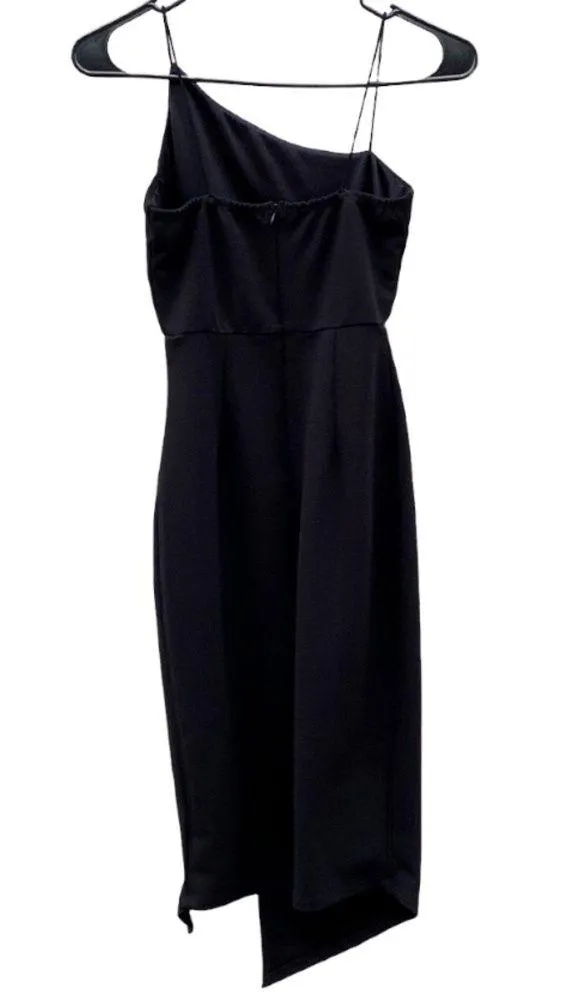 Princess Polly sz 4 black Aero Asymmetrical One Shoulder knit Midi Sheath dress - Image 3