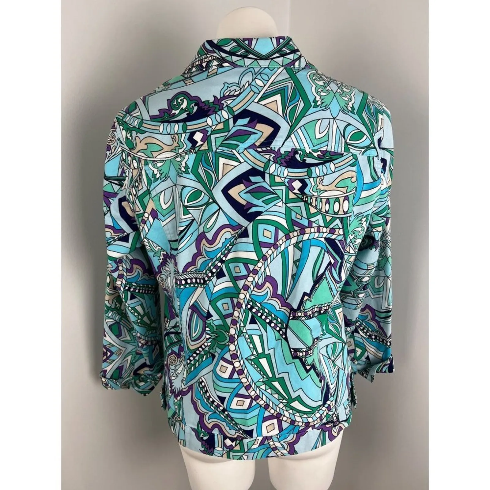 Chico's Funky Abstract Artsy Pattern Button Up Jacket Large - Image 3
