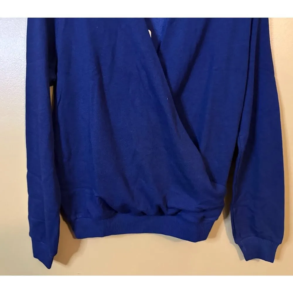 Revolve Lanston Navy Long Sleeve Faux Wrap Cotton Blend Sweater Size Small NWT Blue - Image 2