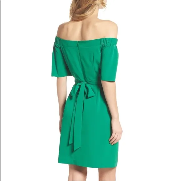 Eliza J Green Off Shoulder Belted Knee Length Dress Size‎ 12 NWT Garden Party - Image 2