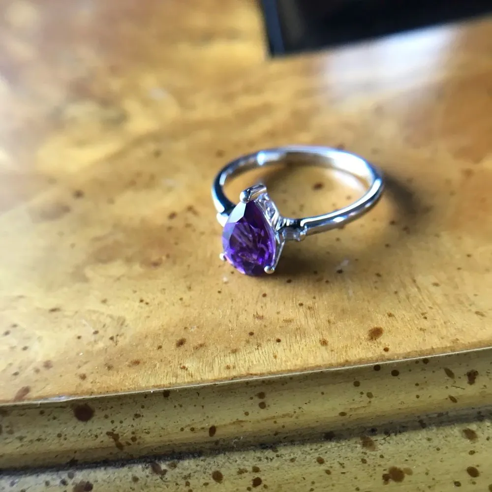 Natural African Amethyst Sterling Silver Ring Size 8 Purple - Image 8