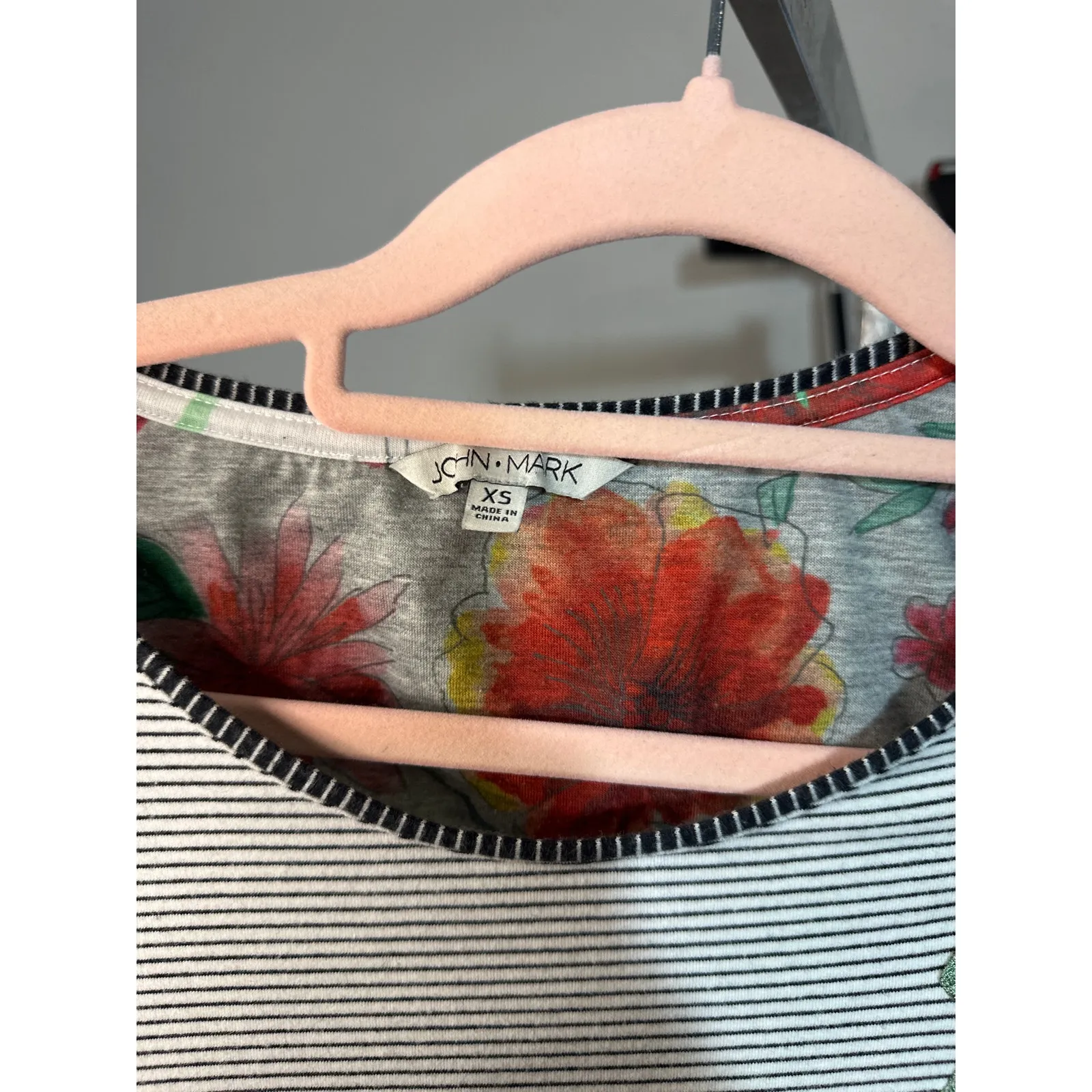 John Mark  Rose Applique Floral Pull Over Striped Tunic - Image 5