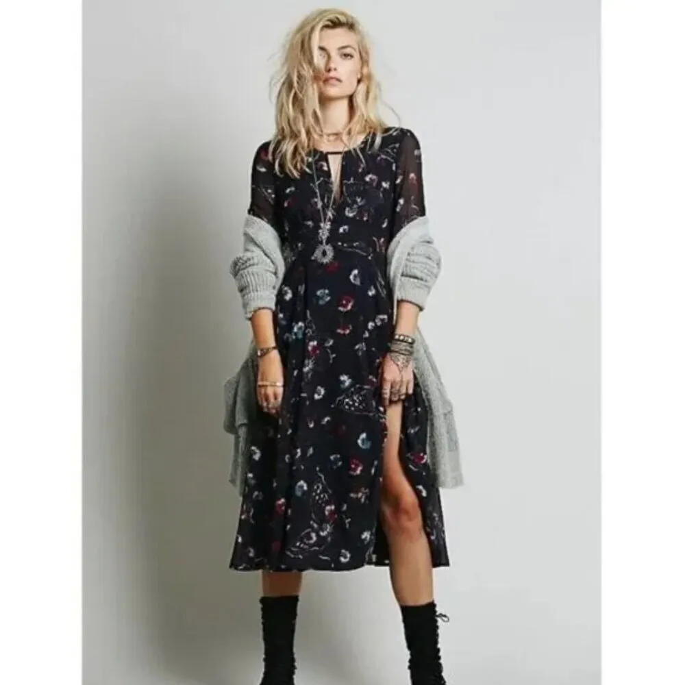 Free People Bonnie Midi Dress 6 Butterfly Floral Coquette Cottagecore Boho - Image 6