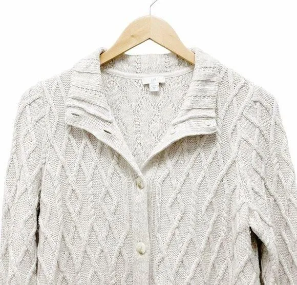 J. Jill Longline Fisherman Cardigan Oatmeal Button Front Sweater Size XS Coastal Tan - Image 3