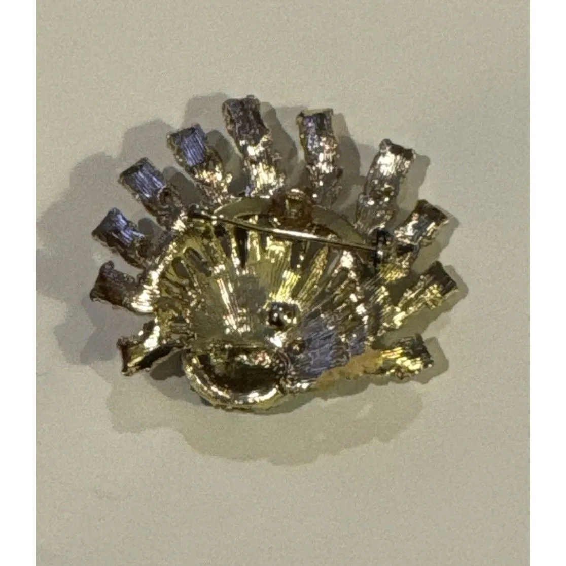 Vintage Peacock Brooch Pin Faux Pearls Blue AB Rhinestones & Enamel Gold - Image 4