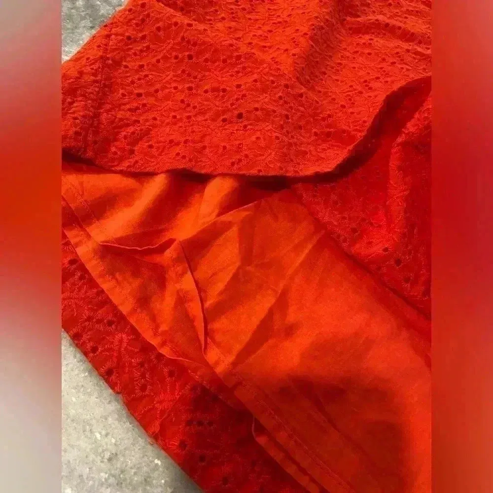 L.L. Bean Favorite Fit Cotton Lace Eyelet Mini Skirt Lined Size 12 Orange - Image 8