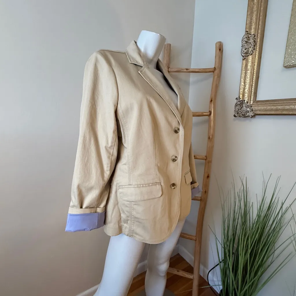 LL Bean Blazer Womens Large Kahki Canvas Lined Barn Riding Jacket‎ Tan - Image 11
