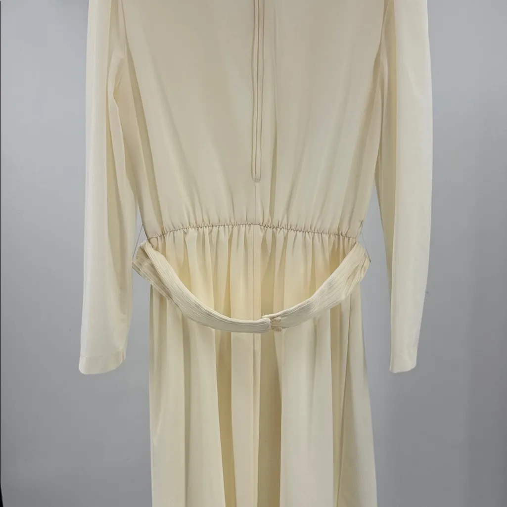 Vintage Jennifer Gee Cream Long Sleeve Dress lace trim cottage 12 boho 70s - Image 5
