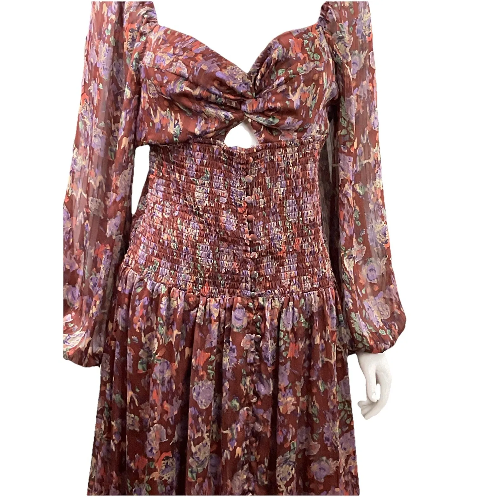 ASTR the Label ARLETTE FLORAL SWEETHEART Long Sleeve Maxi Dress Size M Size M - Image 3