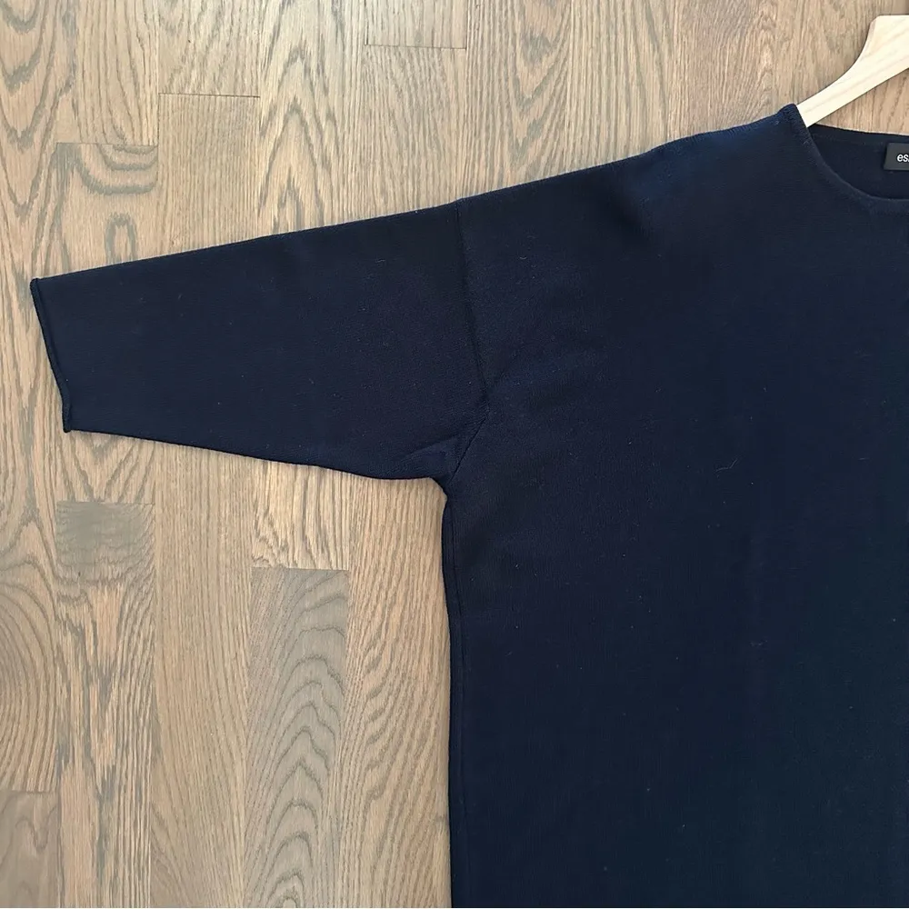 Eskandar Raw Edge Bateau Neck Oversize Merino Wool Sweater in Navy Blue Size 1/M Size M - Image 3