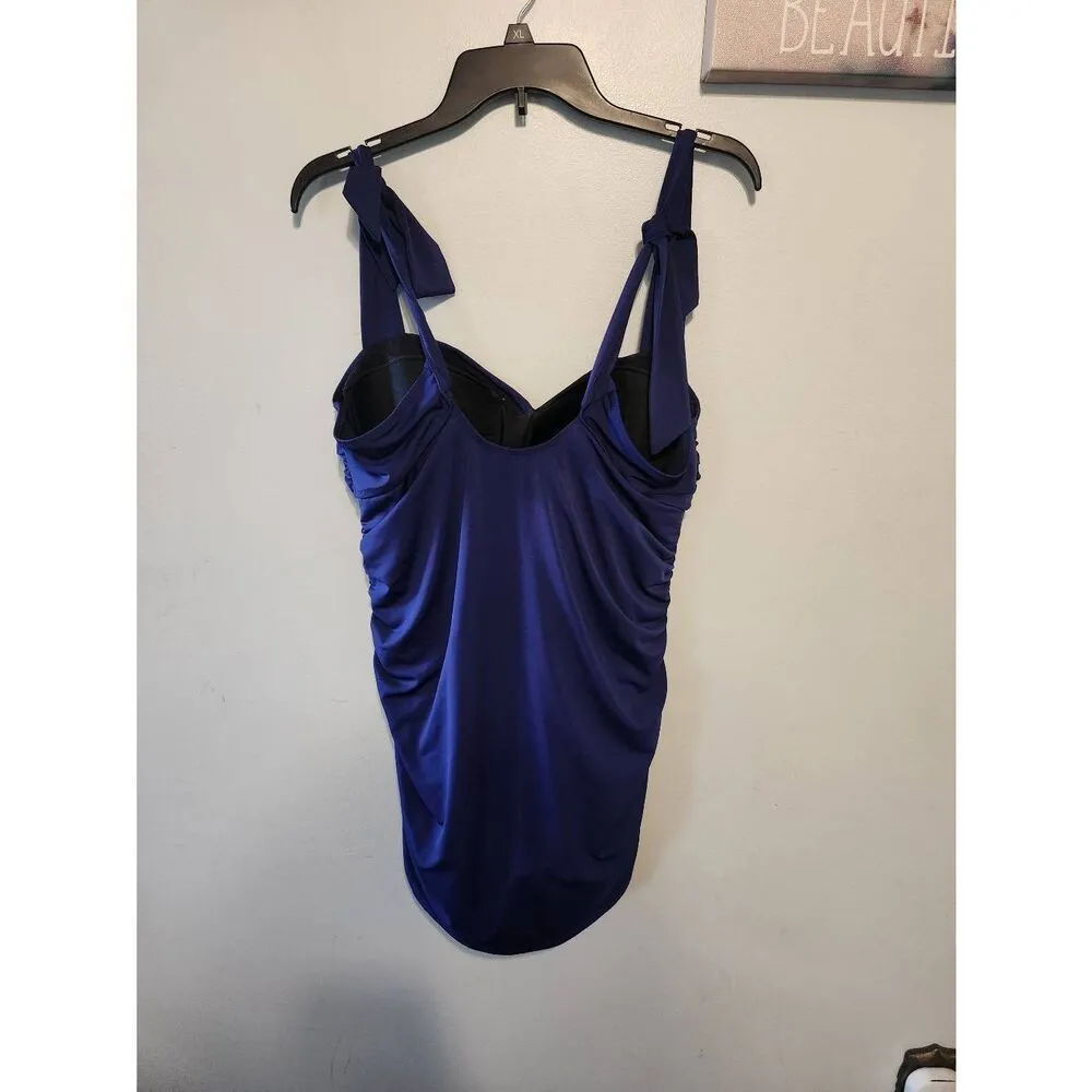 Lands' End Sweetheart Swim Dress One Piece Swimsuit Adjustable Straps 18 Navy Bl - Image 2