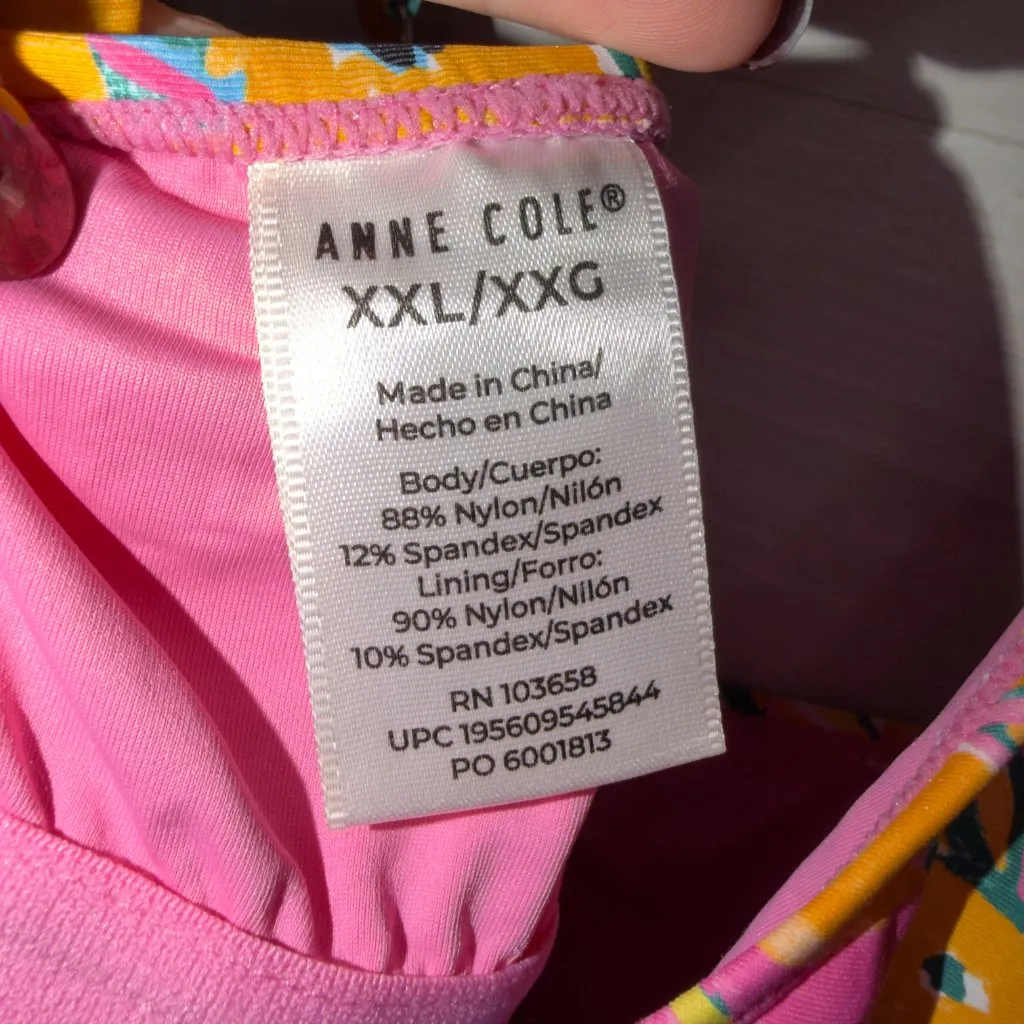 Anne Cole Tankini Swim Top XXL Floral Print Yellow Pink Cross Back Adjustable - Image 5