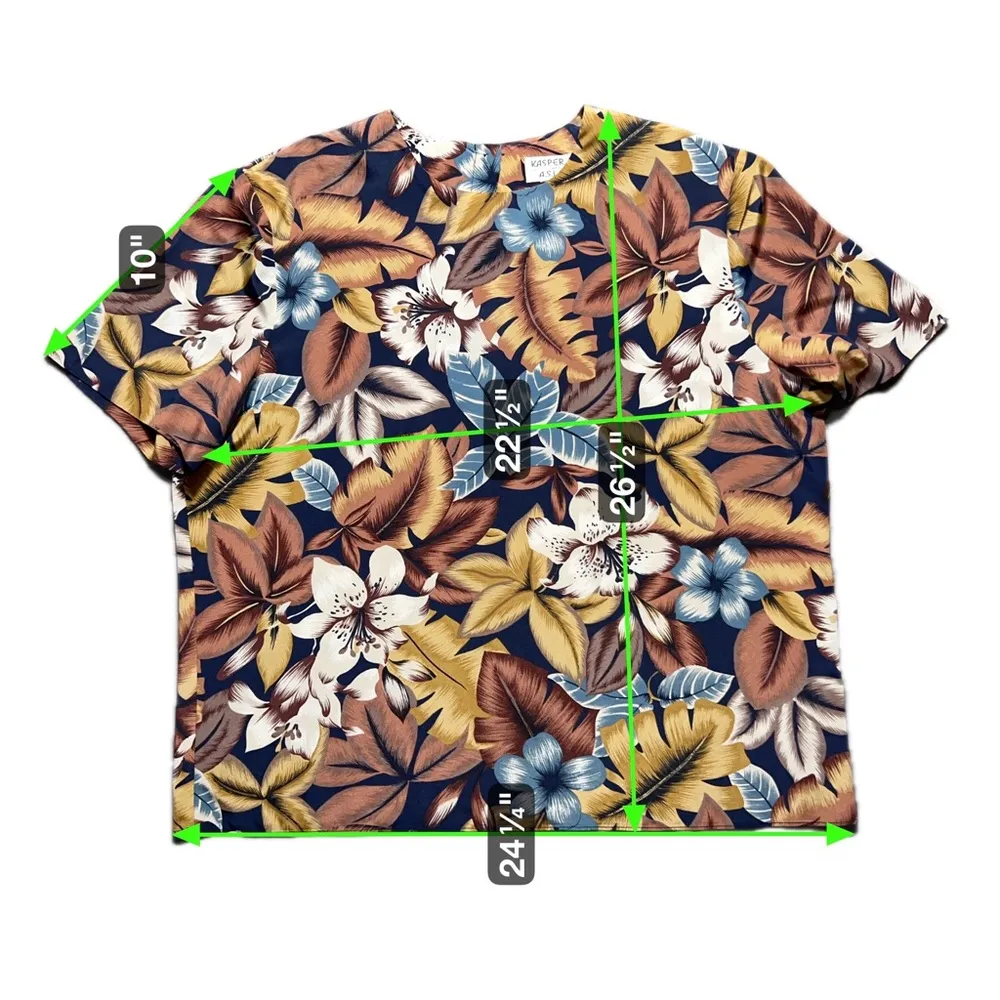 Kasper Women’s Floral Blouse XL Multicolor Short Sleeve Boxy Career Top - Image 5