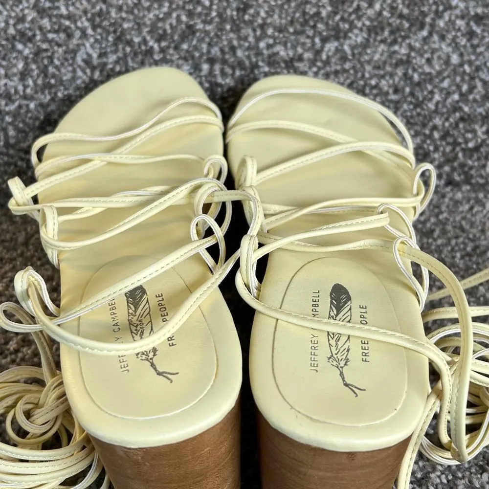 x Free People Platform Sandals Womens 8 Cream Lace Up Wedges - Image 9