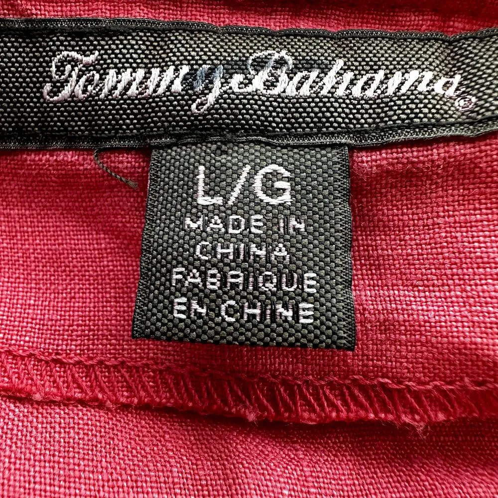 Tommy Bahama V Neck Tunic Blouse 3/4 Sleeve Lace Trim 100% Linen Red L - Image 2