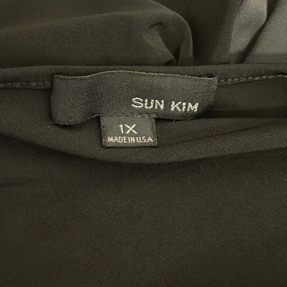 Sun Kim Two Tone Colorblock Lagenlook Tunic Black Gray Mature Artsy Teacher 1X - Image 5