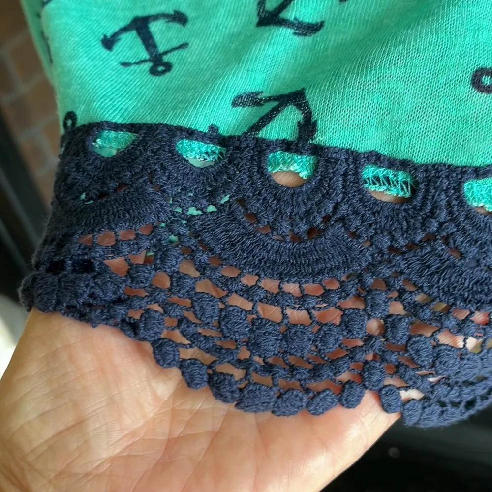 Nautical Lightweight Sweater Pullover Top Green Navy Anchors Roomy XS Womens - Image 5