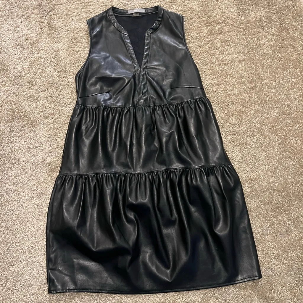 TART woman’s black vegan faux leather tiered mini dress‎ NWOT SMALL - Image 3